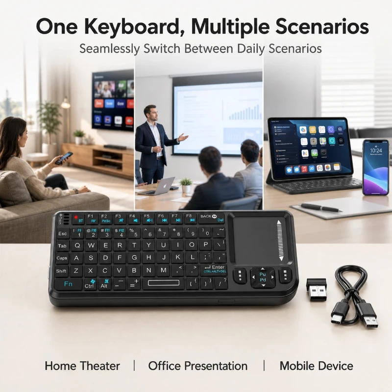 Mini Wireless Keyboard Bluetooth 2.4g Dual Mode Multifunctional Laser Light For Pc Tablet Smartphone Windows Portable Office Use