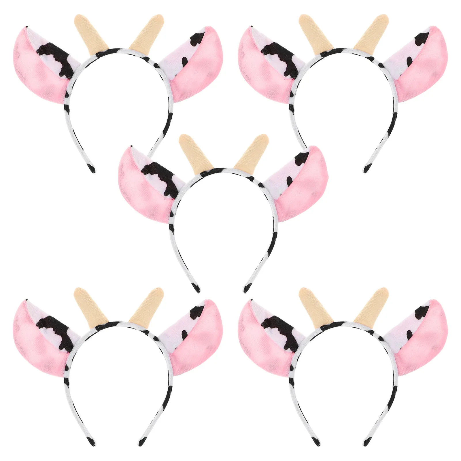5Pcs Cow Pattern Headband with Ears Horns Farm Animal Costume Hair Hoop for Adults Kids Birthday Halloween Carnival Dress Up