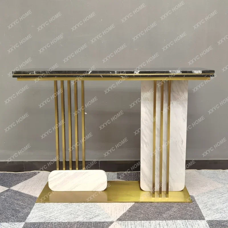 A Light luxury stainless steel entrance table simple wall case