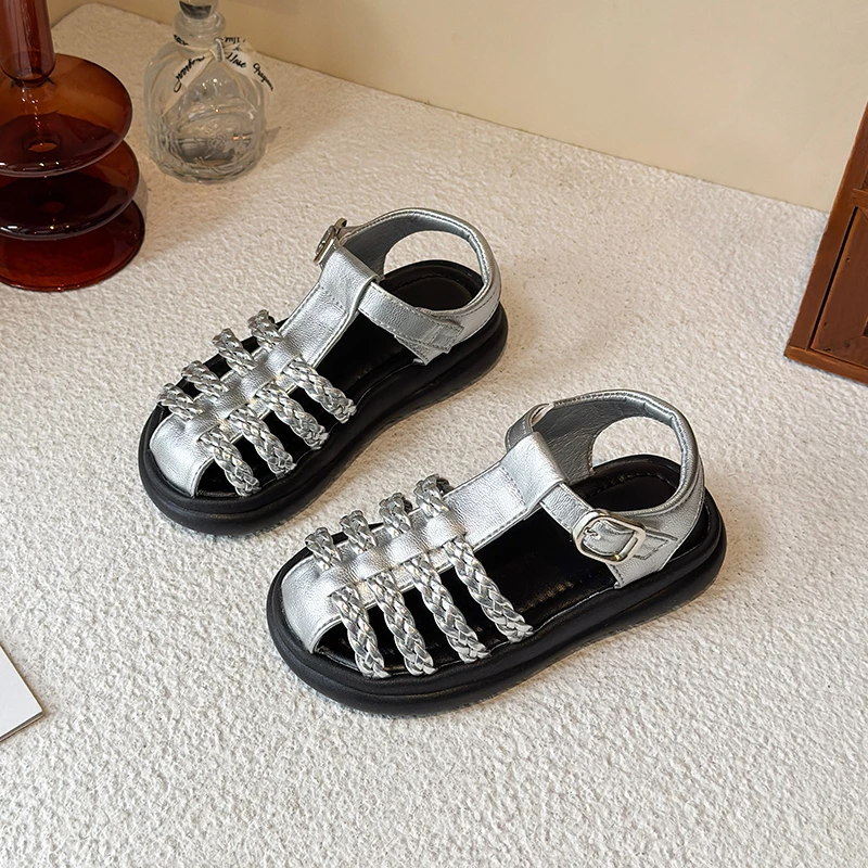 Little Girls Fisherman Sandals 2026 New Summer Kids Beach Roman Shoes Non-slip Simple Classic School Outdoor Barefoot Daily Wear