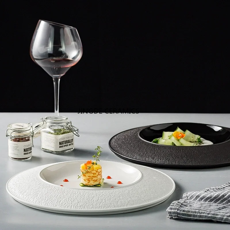 

1 шт. керамическая тарелка для стейка, домашняя тарелка, блюдо для макарон, черно-белая тарелка, керамическая тарелка для западной кухни, кухонная керамическая посуда
