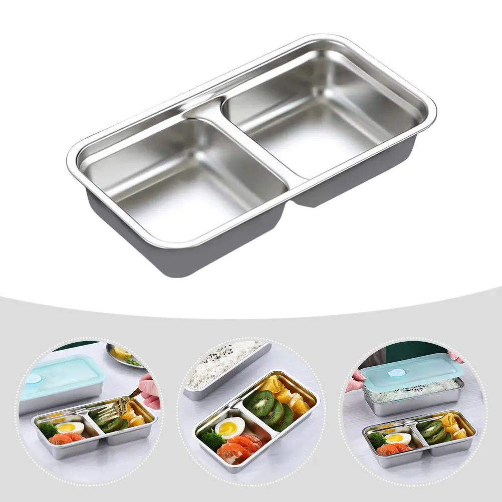 Plato de Servir de Acero Inoxidable con Doble Compartimento, Ideal para Salsas como Salsa de Soya, Mostaza, Aderezos Agridulces y Especias