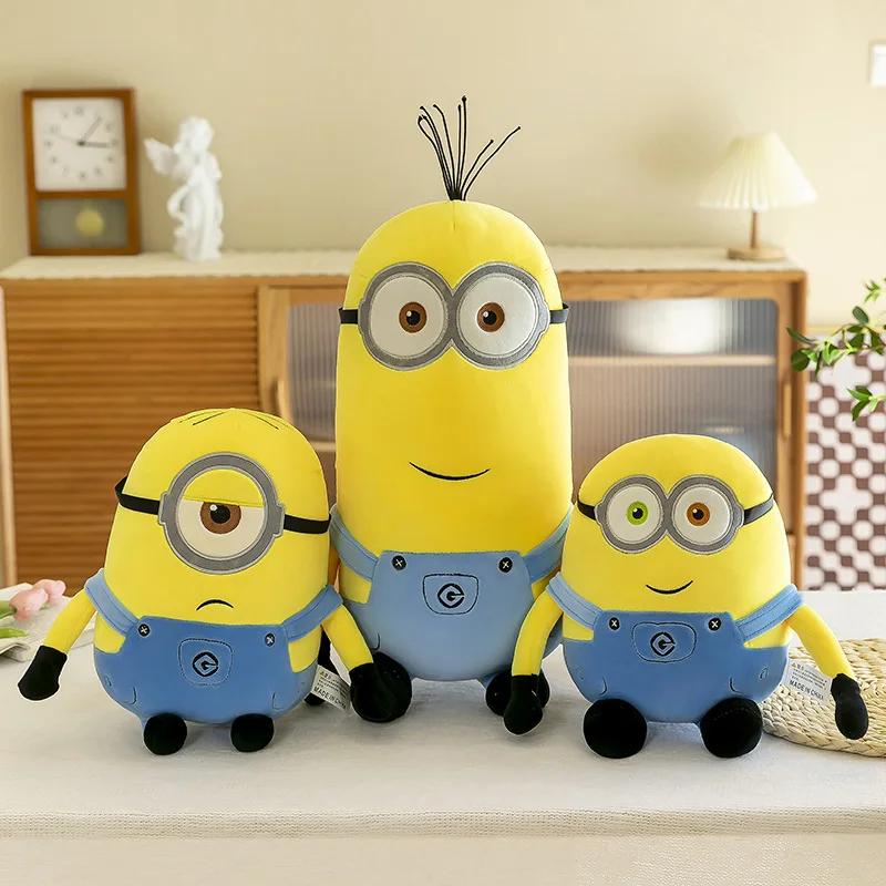 Minions Movie Periferia Peluche giallo Bob Stuart Peluche ripiene in jeans Bambole morbide Decorazione cuscino Regali di compleanno per bambini