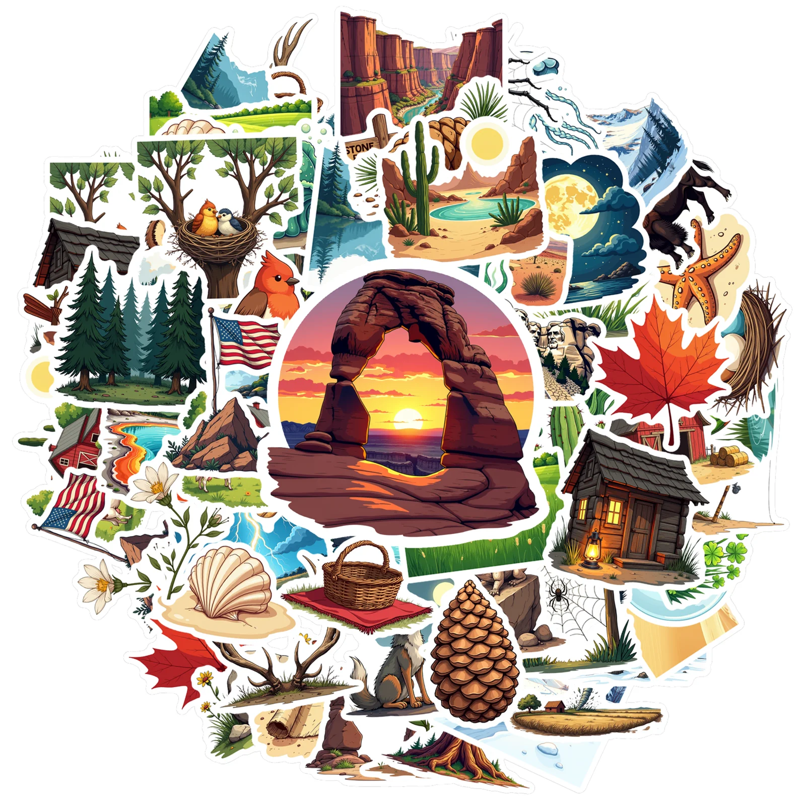 35pcs-100pcs Cartoon Nature Decals Playful Exploration Explorer Stickers Nature Stickers For Laptop Guitar