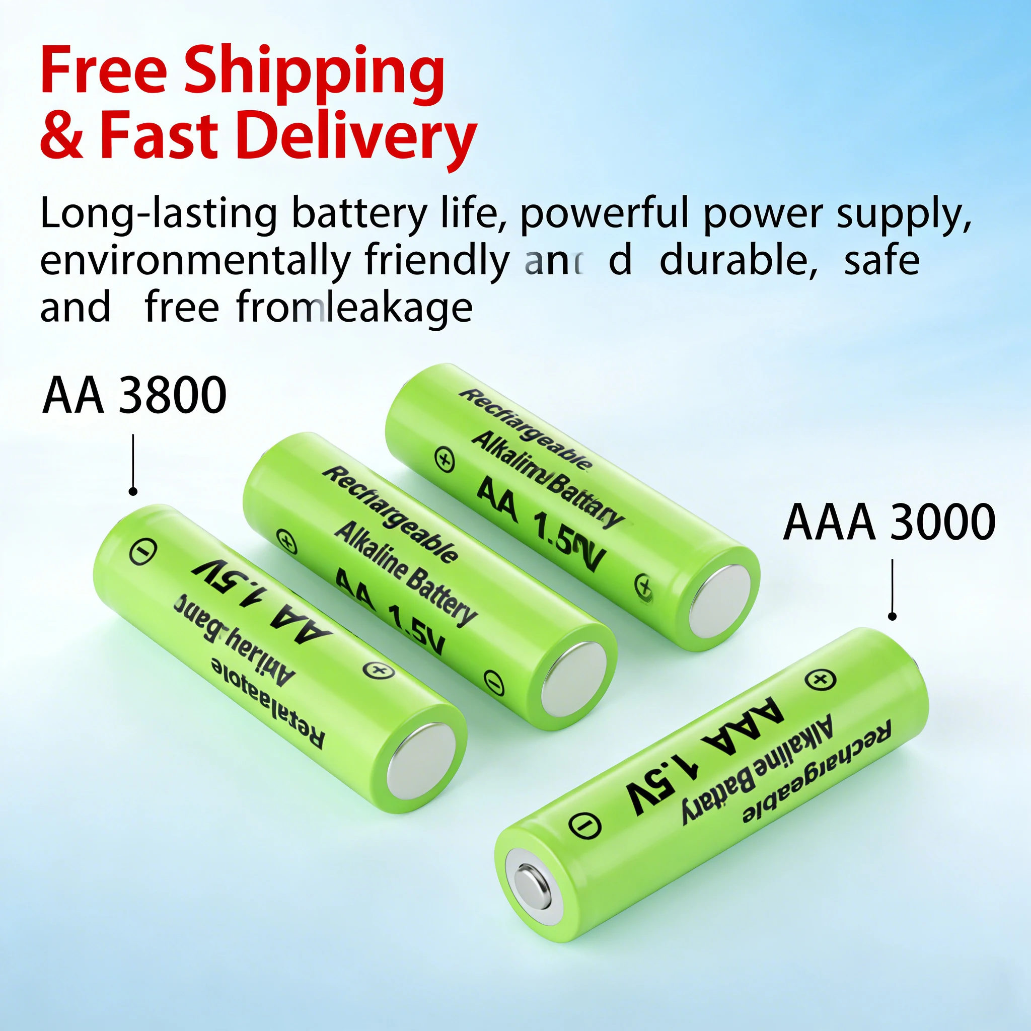 1.5V AA AAA Rechargeable High Capacity Batteries 3000-3800mAh for Toys Torch Clock Remote Control Ni-MH Replacement Cells