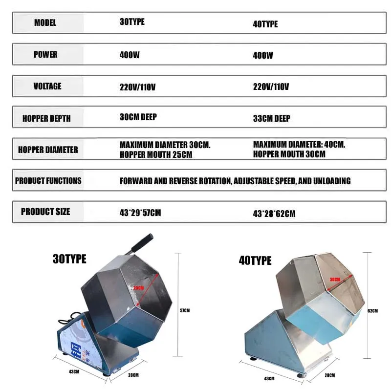 الفولاذ المقاوم للصدأ آلة خلط مثمنة الغذاء الصغيرة شرائط حارة خلط دلو تغذية آلة طلاء توابل الدجاج المتبل