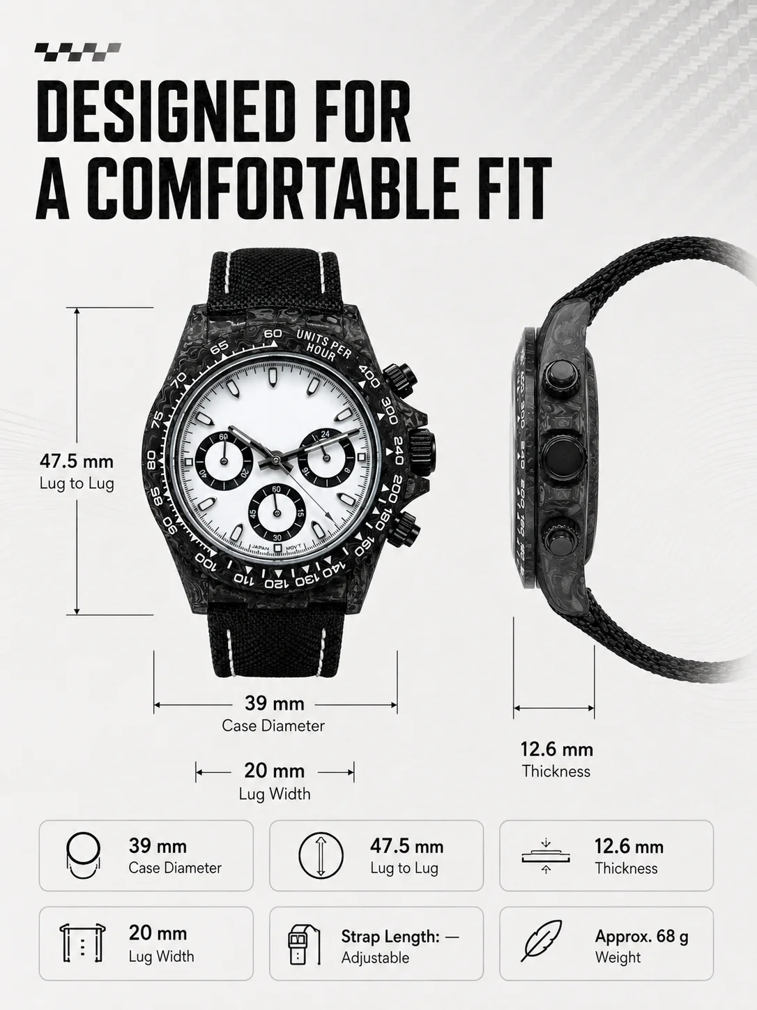 Benutzerdefiniertes Logo Carbonfaser-Chronographenuhr 39mm VK63 Meca Quarz Saphirglas Private Label Rennuhr – Detail 7