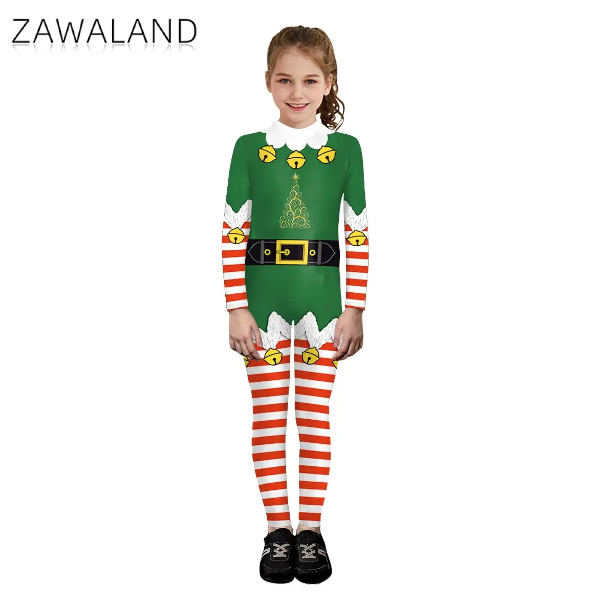 Weihnachtskostüme für Jungen und Mädchen, Overalls, grüner Weihnachtsmann, Elf-Druck, Cosplay-Body, Weihnachten, Urlaub, Bühnenaufführung, Anzieh