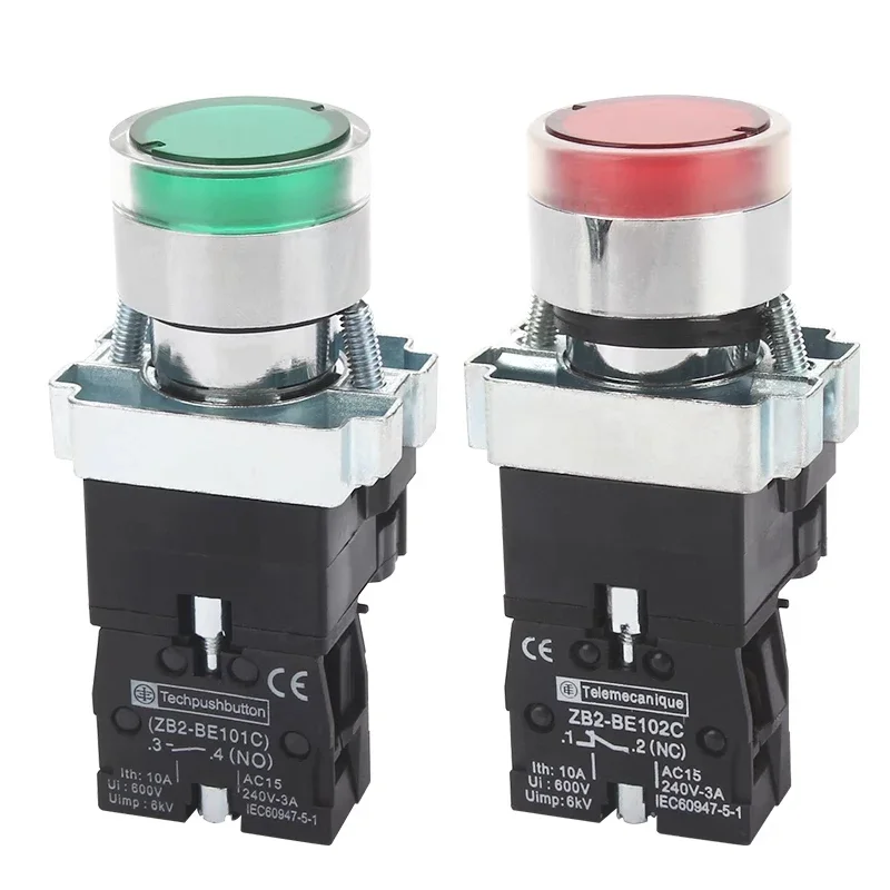 XB2-BW 22mm Self-reset/Momentary Metal Push Button Switch with LED Light NO/NC 24V 220V 380V Green Red Yellow Blue White