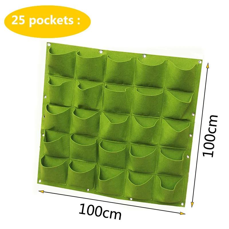 25 Pockets Wall Hanging Flower Plant Pot Planting Bags Green Pocket Grow Bag Planter Vertical Garden Vegetable Bonsai growing Q1