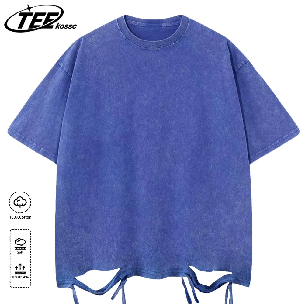 230g Baumwolle Retro Punk T-Shirt Drop Schulter Ärmel Männer Frauen Vintage Kurzarm T-Shirts einfarbige Hip Hop lose T-Shirts – Detail 24
