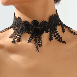 New Classic Gothic Tattoo Black Long Tassels Lace Choker For Women Charm Choker Necklaces Boho Jewelry Gift X0168
