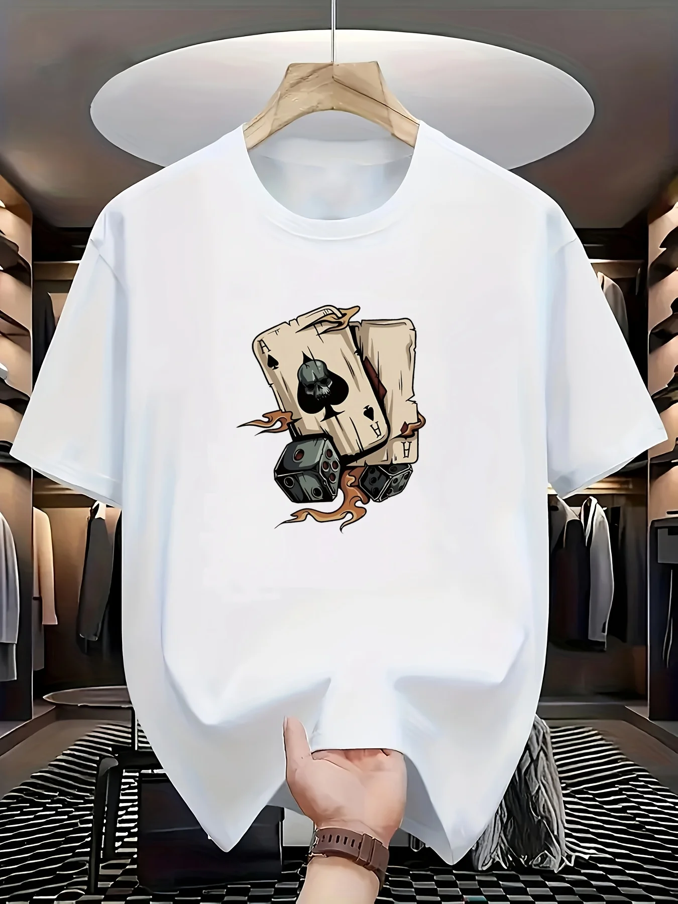 

Men's Fashion Printed T-shirt - Perfect Combination of Poker and Dice Design