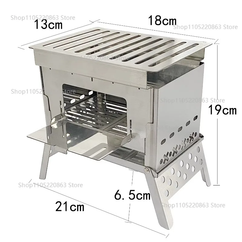 Portable Outdoor Mini Charcoal Silver, Multi-Fuel Stainless Steel Folding Camping Cooking Supplies