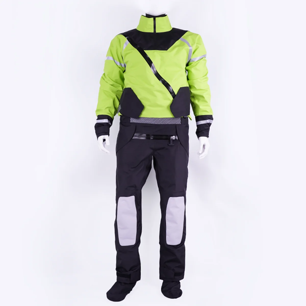 Dry waterproof clothing with front opening, with reflective dry waterproof clothing at night, kayak clothing, paddles, drifting
