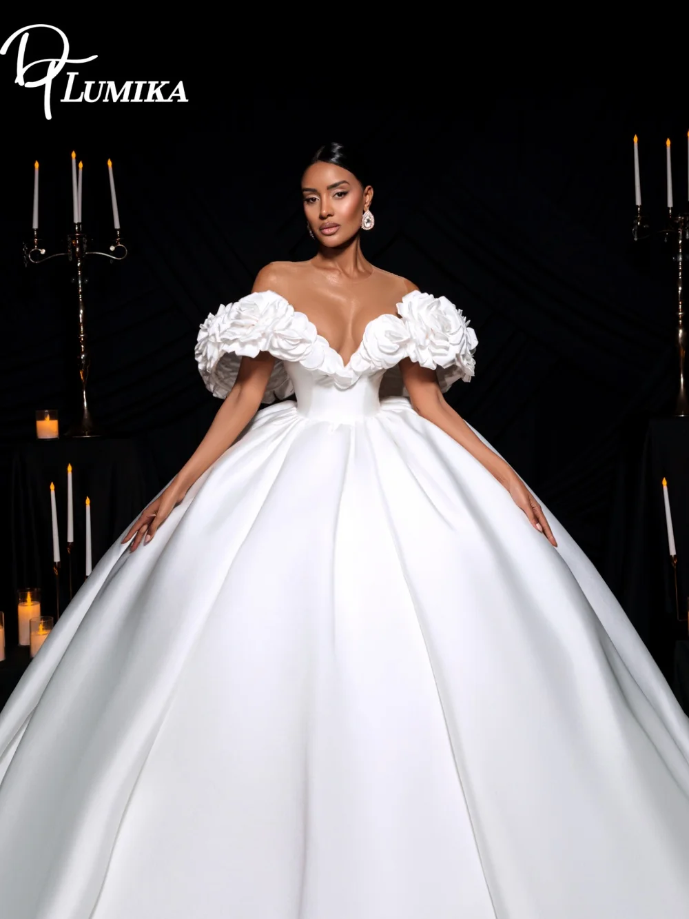 Elegant Off the Shoulder Bridal Gown 2026 Opulent 3D Floral Embellishments Sweetheart Neckline Satin Ball Gown vestido de novia