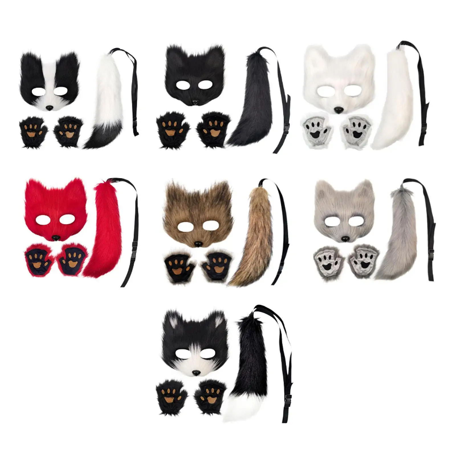 Animal Mask and Tail Set Party Decoration with Gloves for Festival Birthday Prom