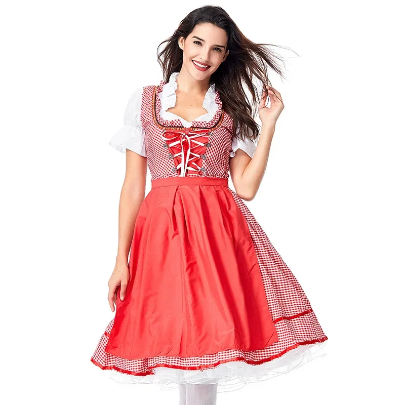 Costume da cameriera di birra rosso blu Bavaria da donna Okotberfest Dirndl Beer Party Festival carnevale Halloween Fancy Dress Size S-3XL