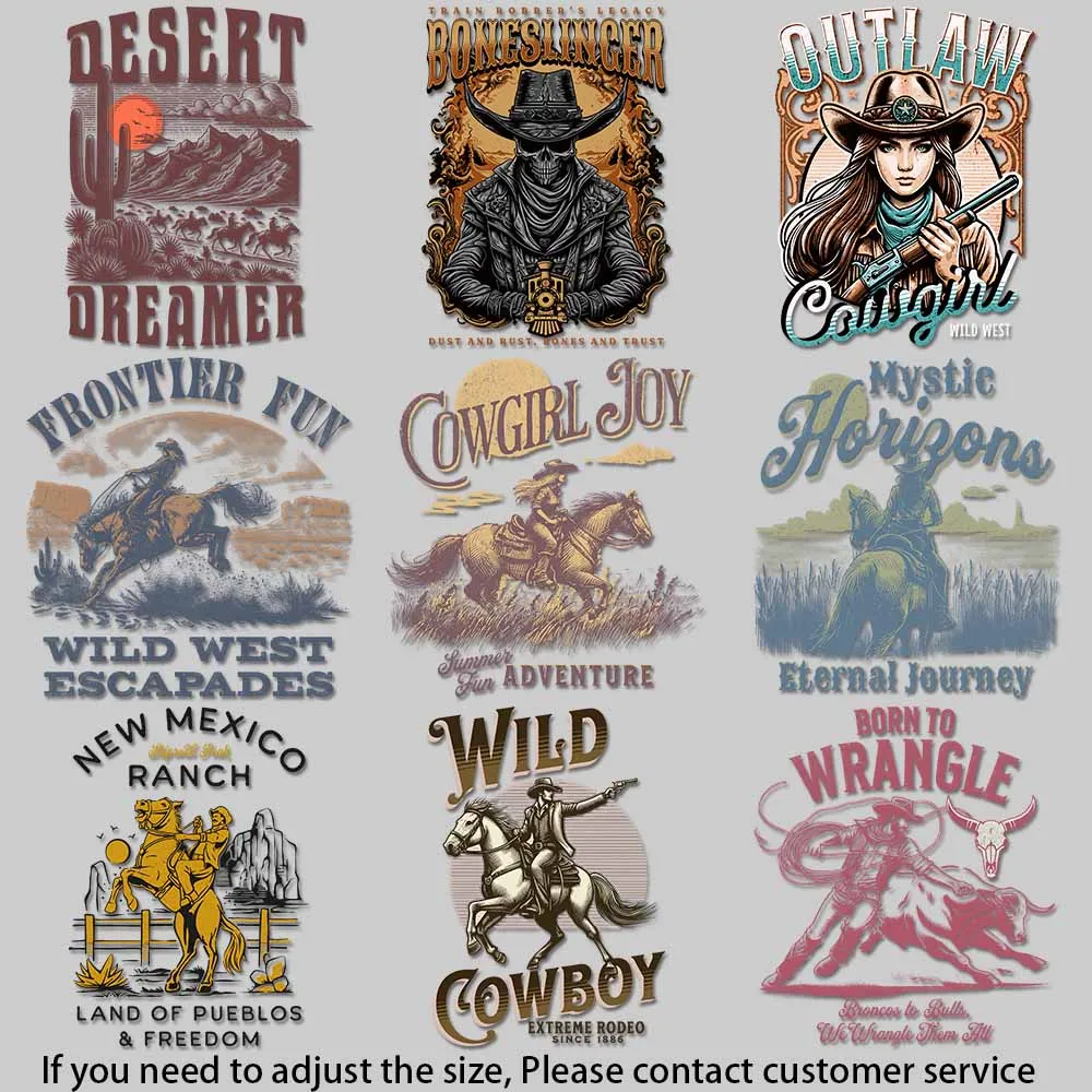 Nostalgic  Western  culture Visuals Rodeo related Visuals Iron-on Transfers for Clothing Easy to Use DIY Decoration