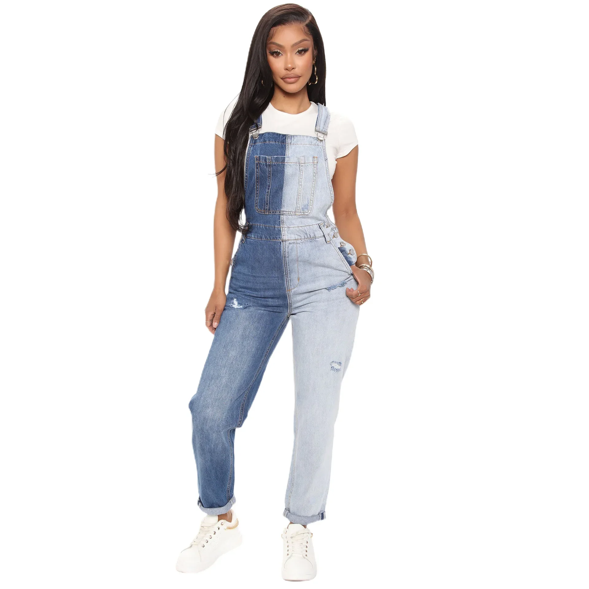 

Fashion Women Sleeveless Button Pockets Cargo Strap Jumpsuit Denim Jeans Sexy Party Street One Piece Overalls Pants