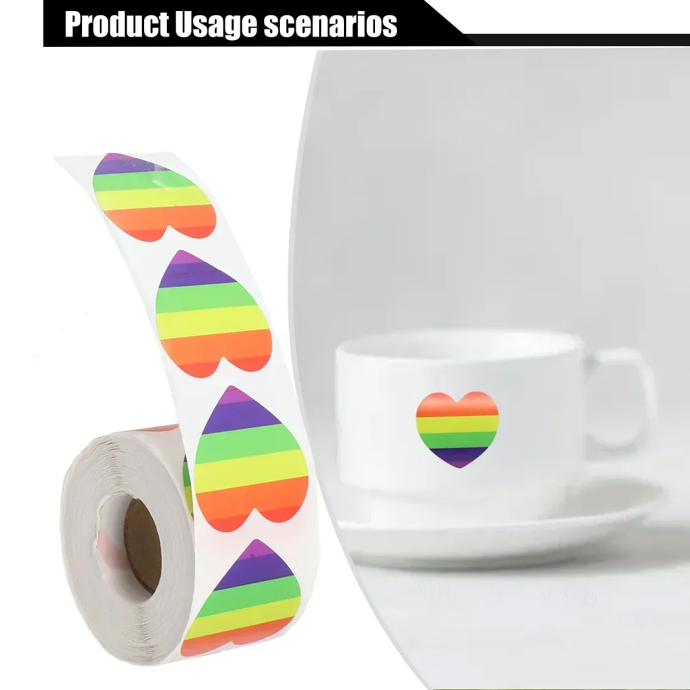 500pcs Pride StiFor CKers Rainbow Heart Shaped Labels Adhesive StiFor CKers For Decorating Your Face / Hands / Gifts / Envelopes