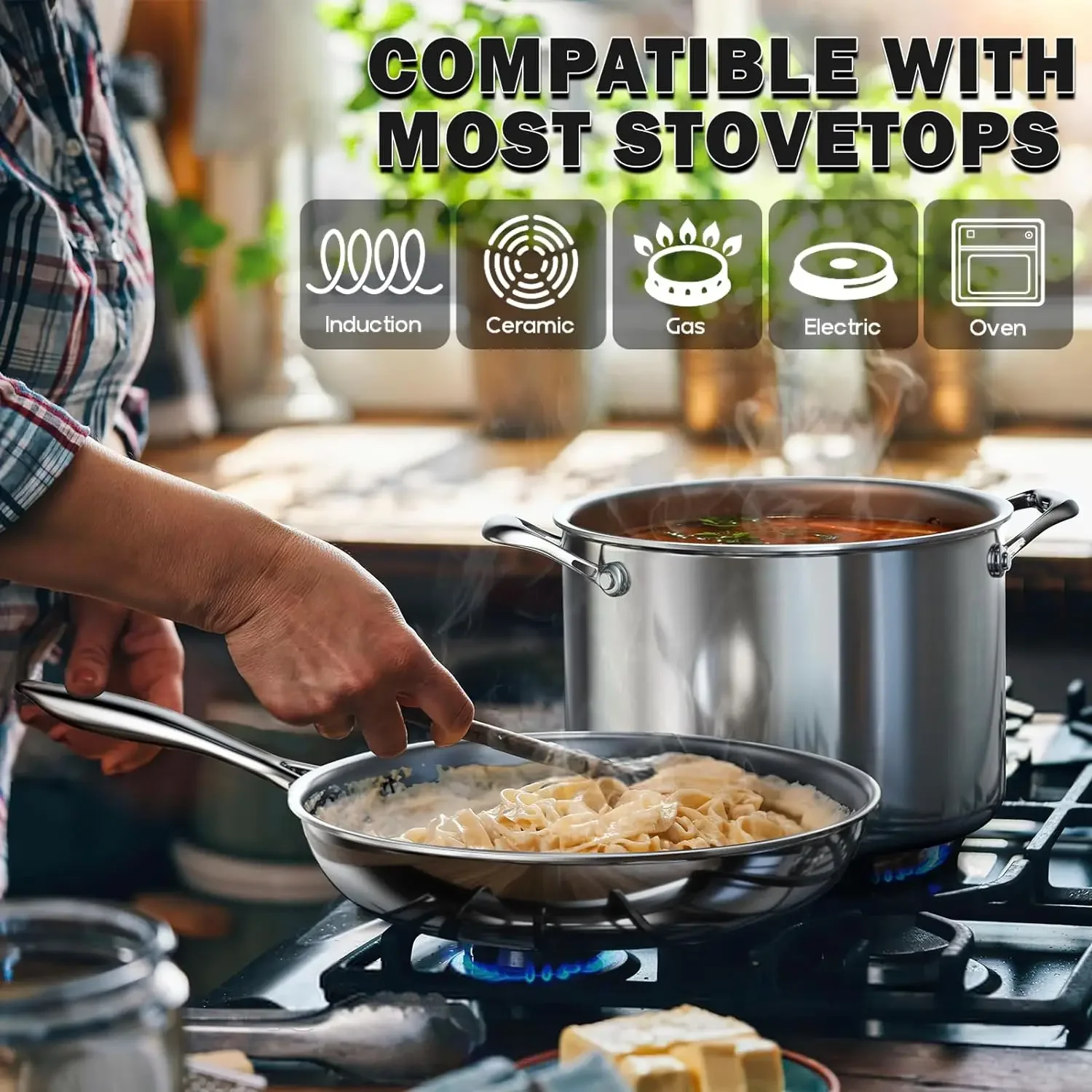 Cooks Standard Stainless Steel Kitchen Cookware Sets 10-Piece,Multi-Ply Full Clad Pots and Pans Cooking Set with Stay-Cool Handl