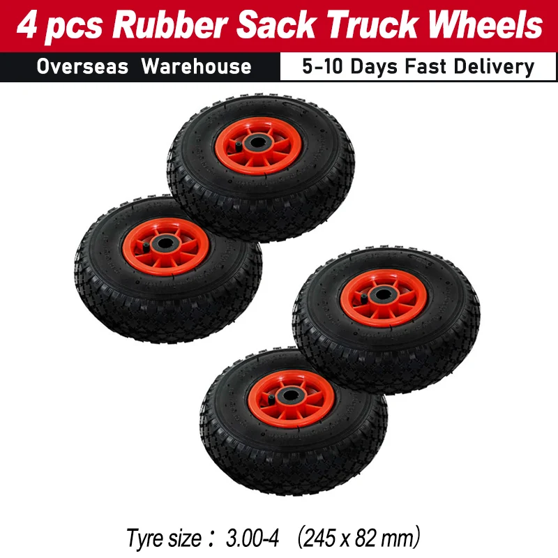 4 pcs Sack Truck Wheels Rubber 3.00-4 (245x82) Durable Pneumatic Tyres Added Grip Easily Installed for Sack Trucks Trolleys