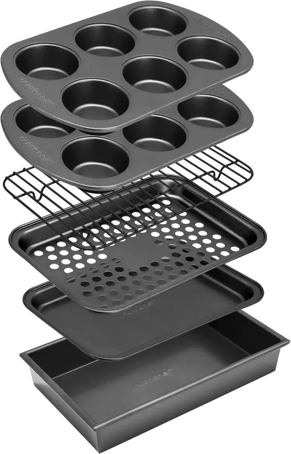 

6-Piece Toaster Oven Bakeware Set with Non-Stick Stackable Pans, Muffin Trays & Baking Sheets