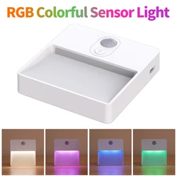 Motion Sensor LED Night Light RGB Rechargeable Wireless Cabinet Lamp For Bedroom Staircase Aisle Closet Induction Lighting