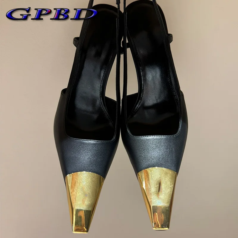 

GPBD Designer Handmade Real Leather High Heels Best Quality Ankle Strap Women Sandals Patent Leather Silk Female Shoes Wedding