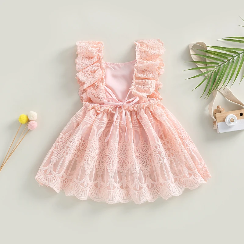 0-24M Baby Lace Romper Dress Girls Summer Clothing Infant Toddler Ruffle Sleeve Square Neck A-line Dress Jumpsuits