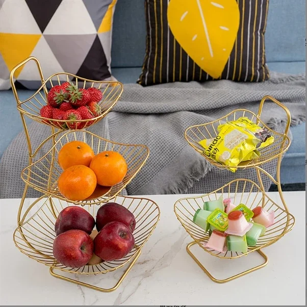 3 طبقات سلة فواكه وخضروات وعاء تخزين رف معدني للوجبات الخفيفة كونترتوب #5