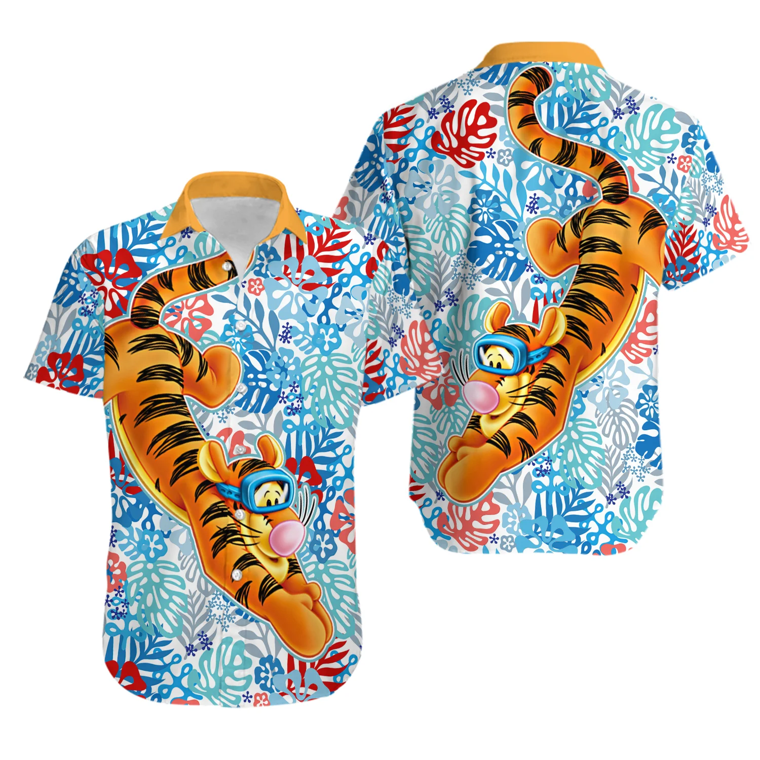 Tigger Hawaiian Shirts Fashion Men\'s Women\'s Short Sleeve Shirts Disney Hawaiian Shirts Casual Beach Shirts Harajuku Style Tops