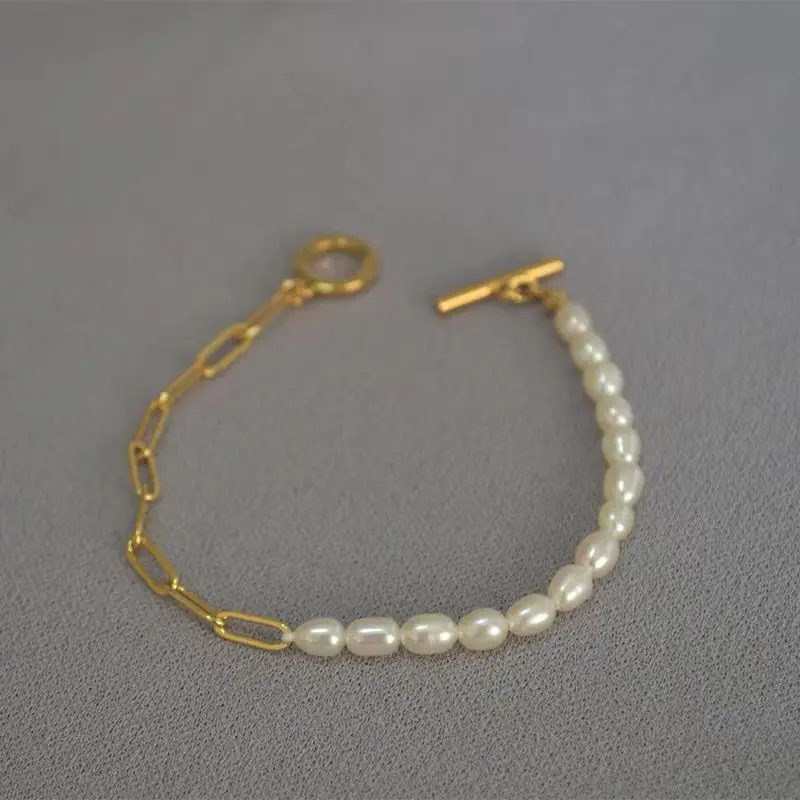 WT-MPB038 Procurement  Luxury Natural Pearl Medley Gold Oval Chain Bracelet For An Elegant Lady's Birthday Christmas Gift