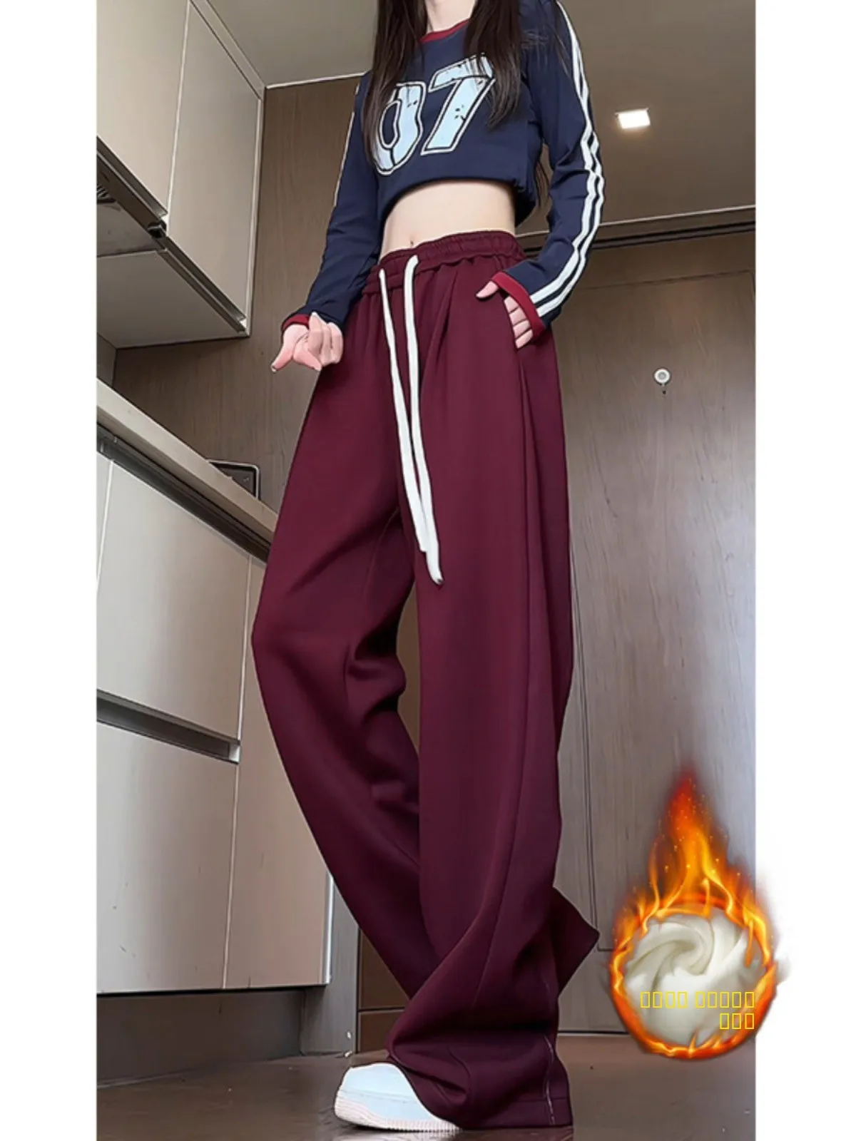 

Мужские спортивные брюки Ankang Red Silver с меховыми манжетами, осенне-зимние, на флисовой подкладке, повседневные, прямые, свободные, широкие штанины