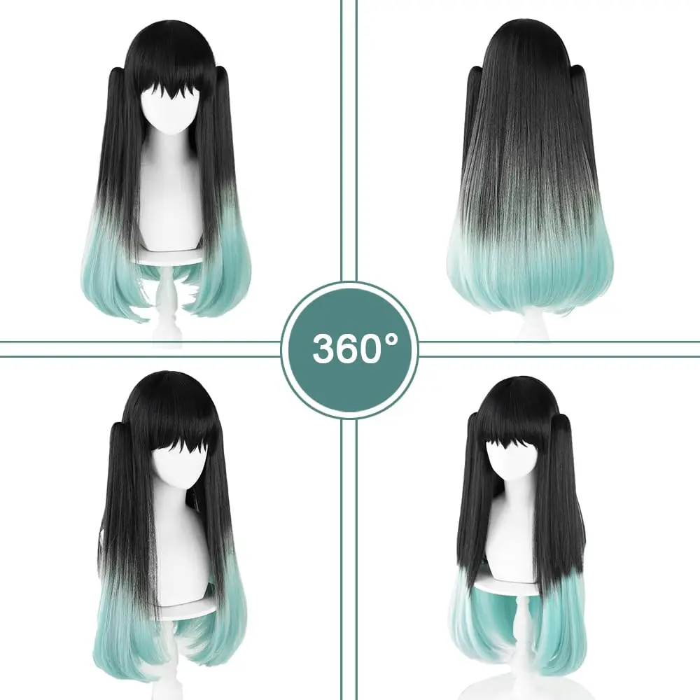 Anime Tokitou Muichirou Cosplay Wig Kisatsutai Tokitou Muichirou Wig Black Gradient Green