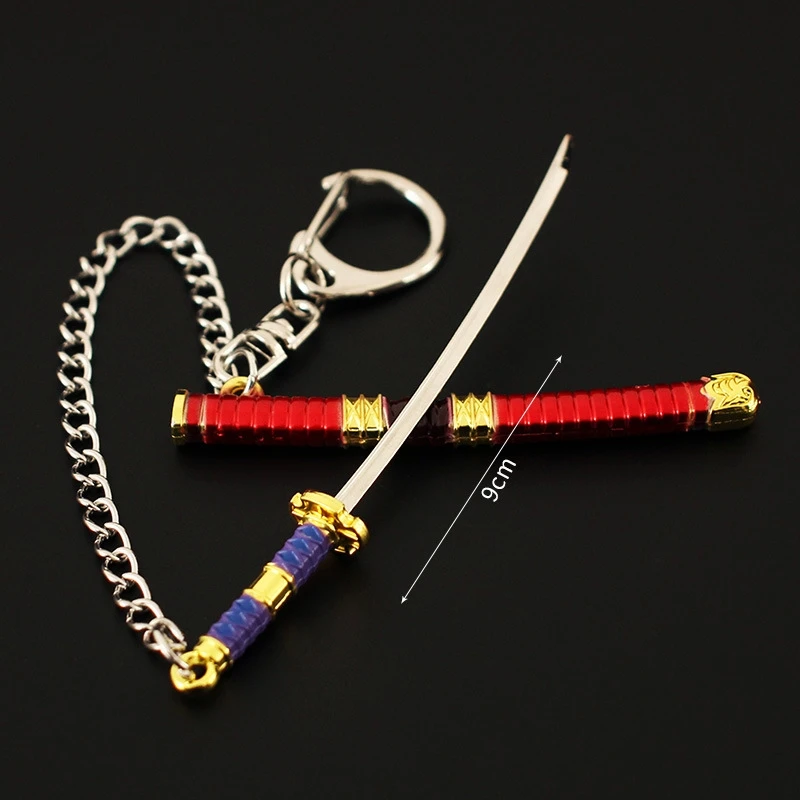 9cm Zoro Katanas Anime One Piece Keychain Metal Sword Model Alloy Knife Scabbard Sabre Snow Key Chain Pendant Car keyring