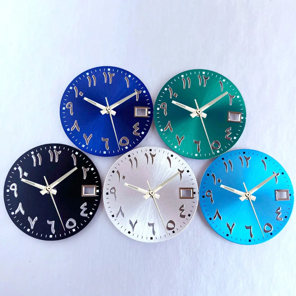 Mods New Black White Blue Green Middle Eastern Arabic Numeral 28.5mm Watch Dial Face Date Dial Fit Japan NH35 NH36 NH38 Movement