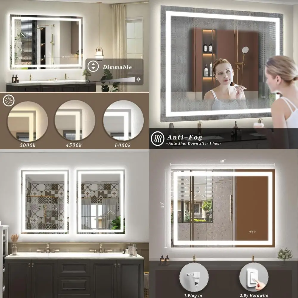 

40x30 LED Illuminated Bathroom Mirror, Wall Vanity, Dimmable, Anti-Fog, Shatterproof, ETL Certified, Front & Back Lighting