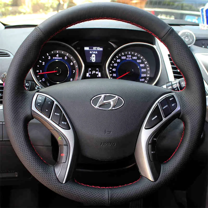 Car Steering Wheel Cover for Hyundai Elantra 2011-2016 Avante i30 2012-2015 2016 Diy Hand-sewn Sewing Genuine Leather Braid