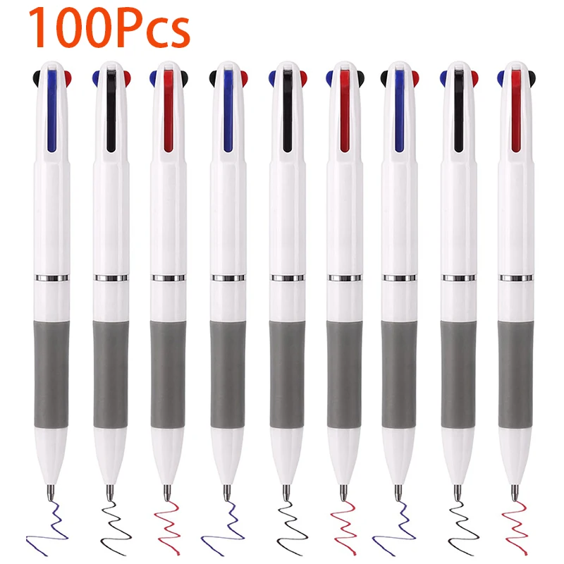 100Pcs 3 Colors In 1 Press Ballpoint Pen Red Black Blue 0.7mm Classic Ballpointpen Writing Pen Office School Writing Stationery