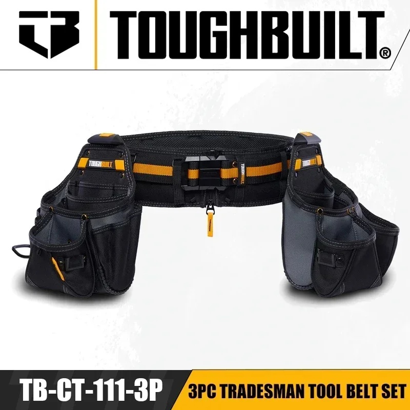 TOUGHBUILT TB-CT-111-3P 3pc Tradesman Tool Belt Set Woodworking Decoration Installation Storage Combo Waist Mounted Tool Pouch