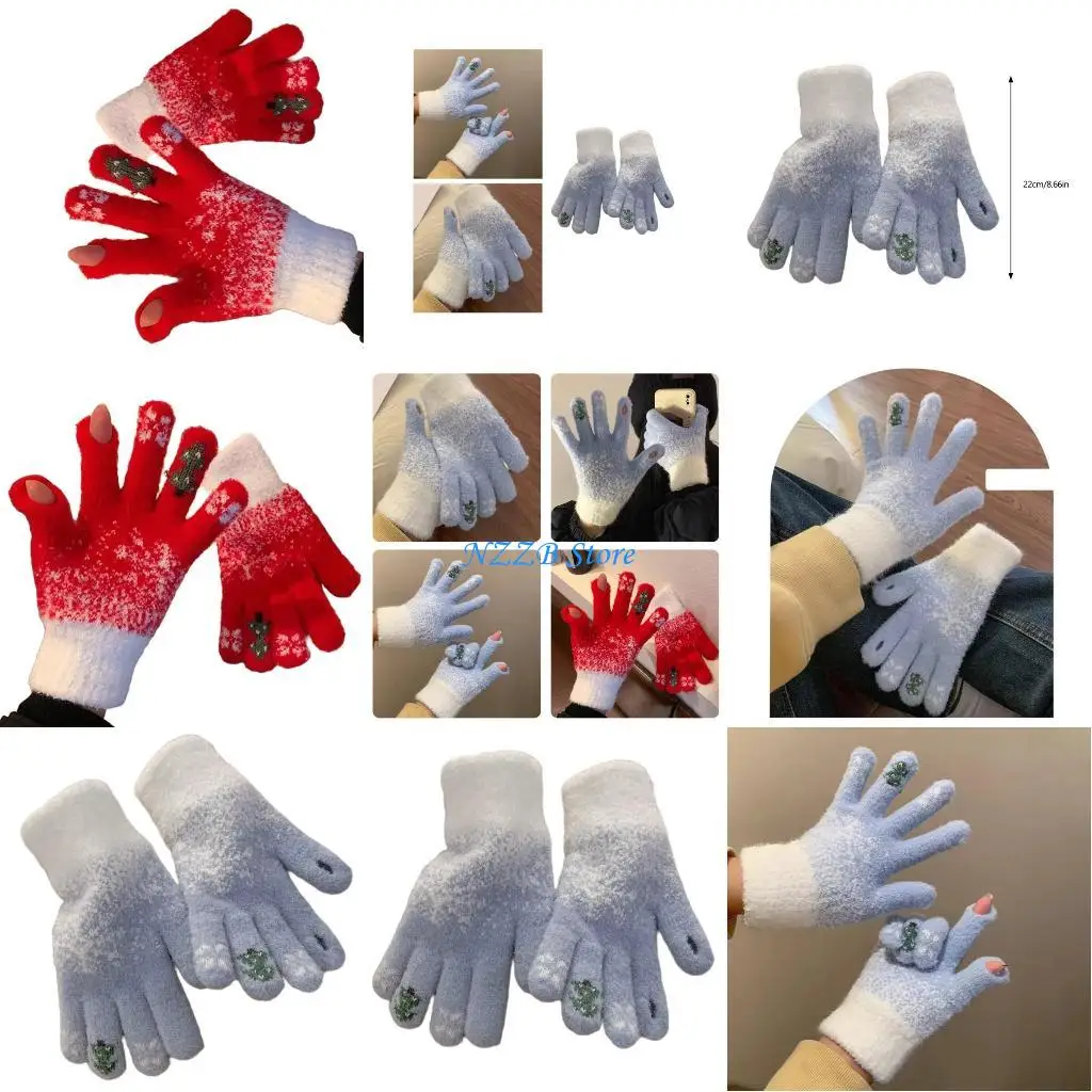 

T21F Thick Knitted Gloves Winter Warm Screen Touch Gloves Women Girl Accessories