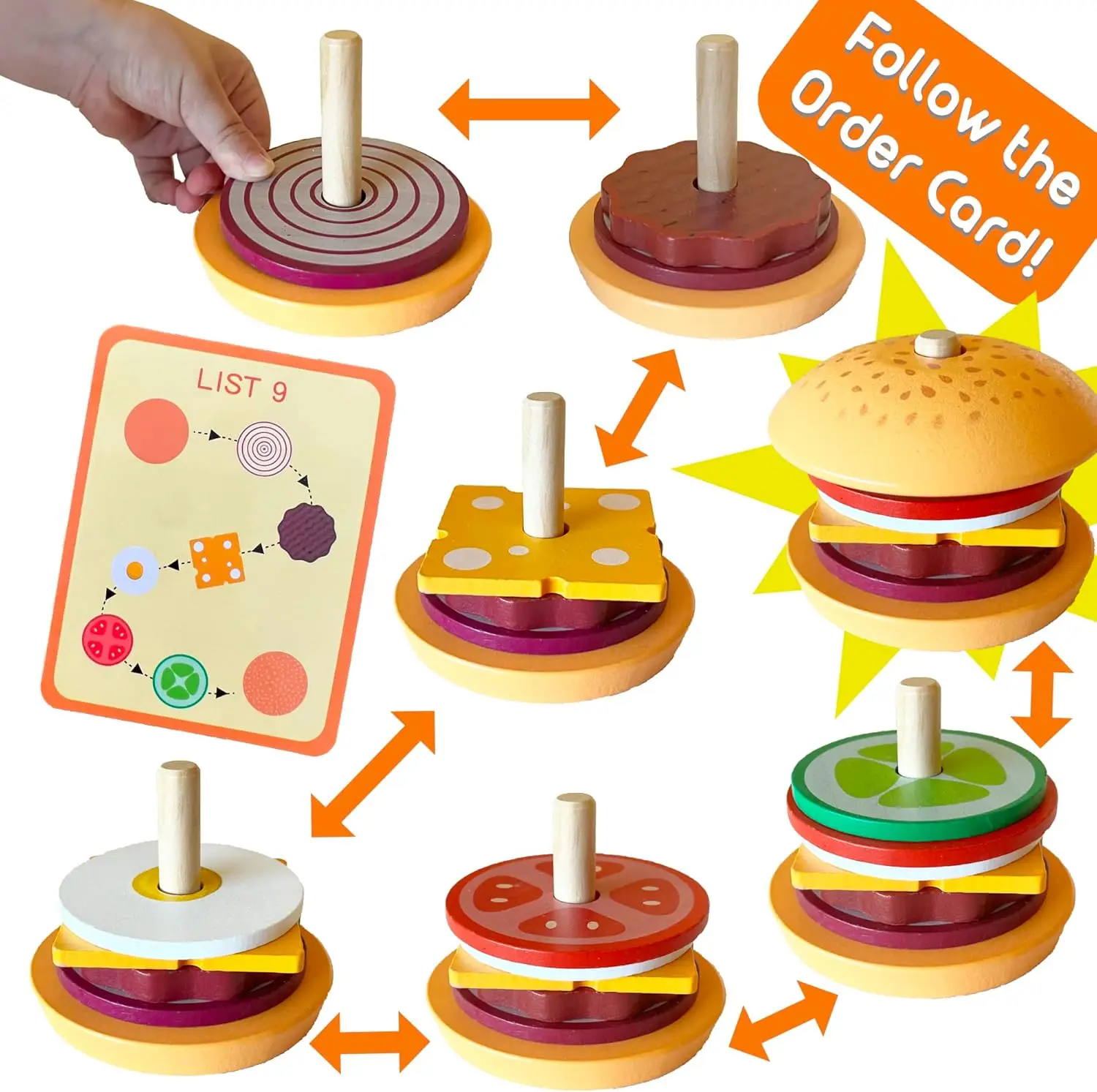 Houten Burger Sandwich Stapelspeelgoed Voor Peuter Kinderen Voorschools Leren Educatief Speelgoed Fantasiespel Voedsel Keuken Speelgoed Geschenken