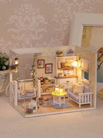 Kitten Mini Doll House 3D Puzzle Assembly Model Building Kit Creative Room Bedroom Decoration With Furniture Wooden Crafts Gifts