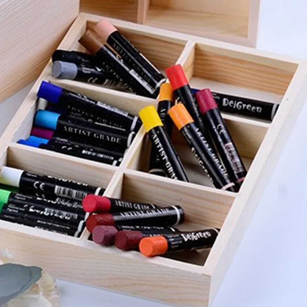 

6 Grid Wooden Pigment Storage Box Premium Portable Painting Tool Organizer for Art Supplies Crayons Watercolor Cakes