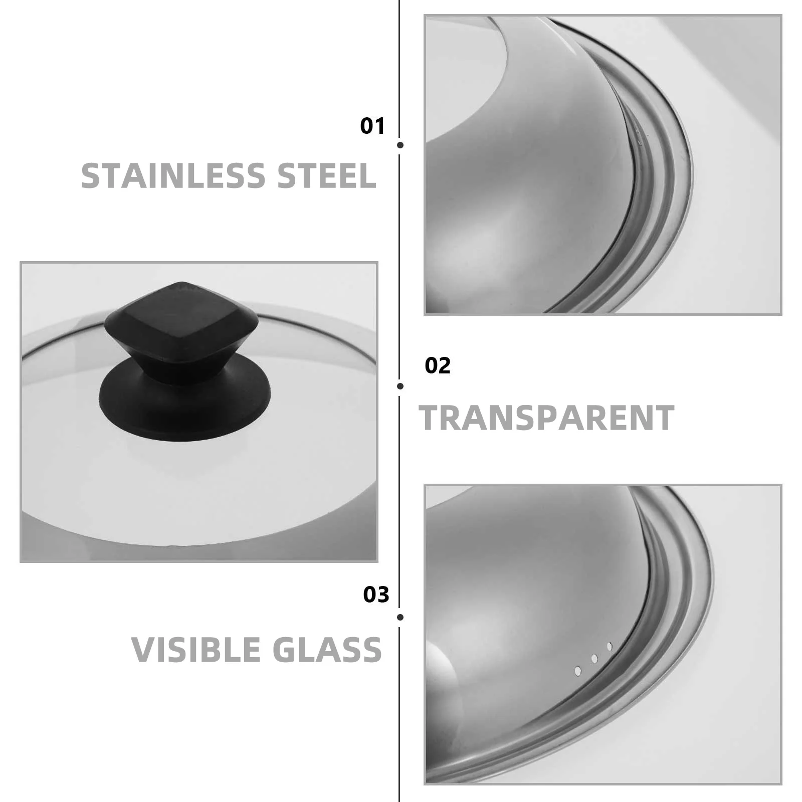 

Stainless Steel Cookware Lid Thickened Material Explosion Proof Drop Proof Visible Glass Universal Pot Lid Heat Resistant Bead