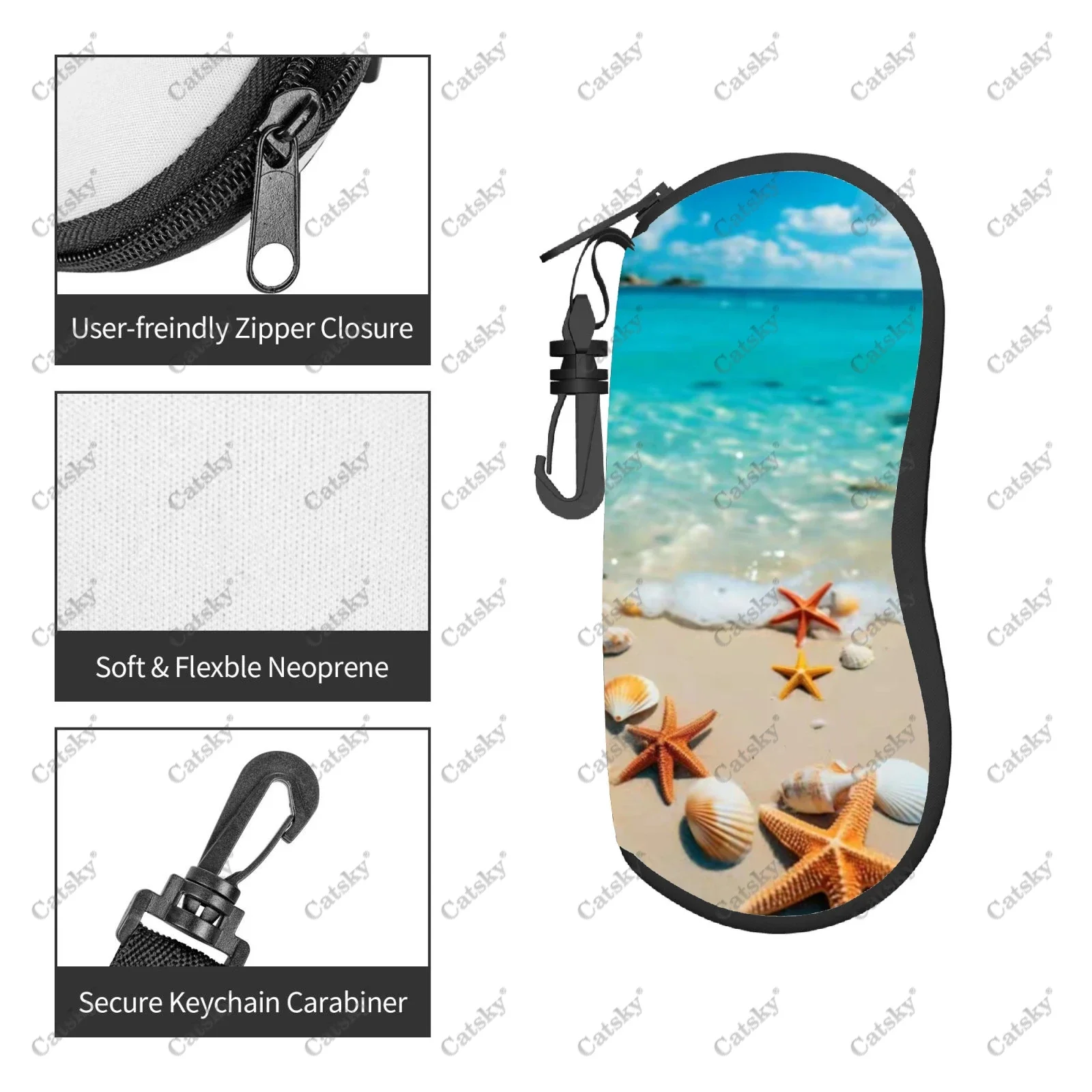 Shell starfish beach Glasses case zipper travel printed soft shell suitable for storing pencil bags, cosmetics and glasses cases