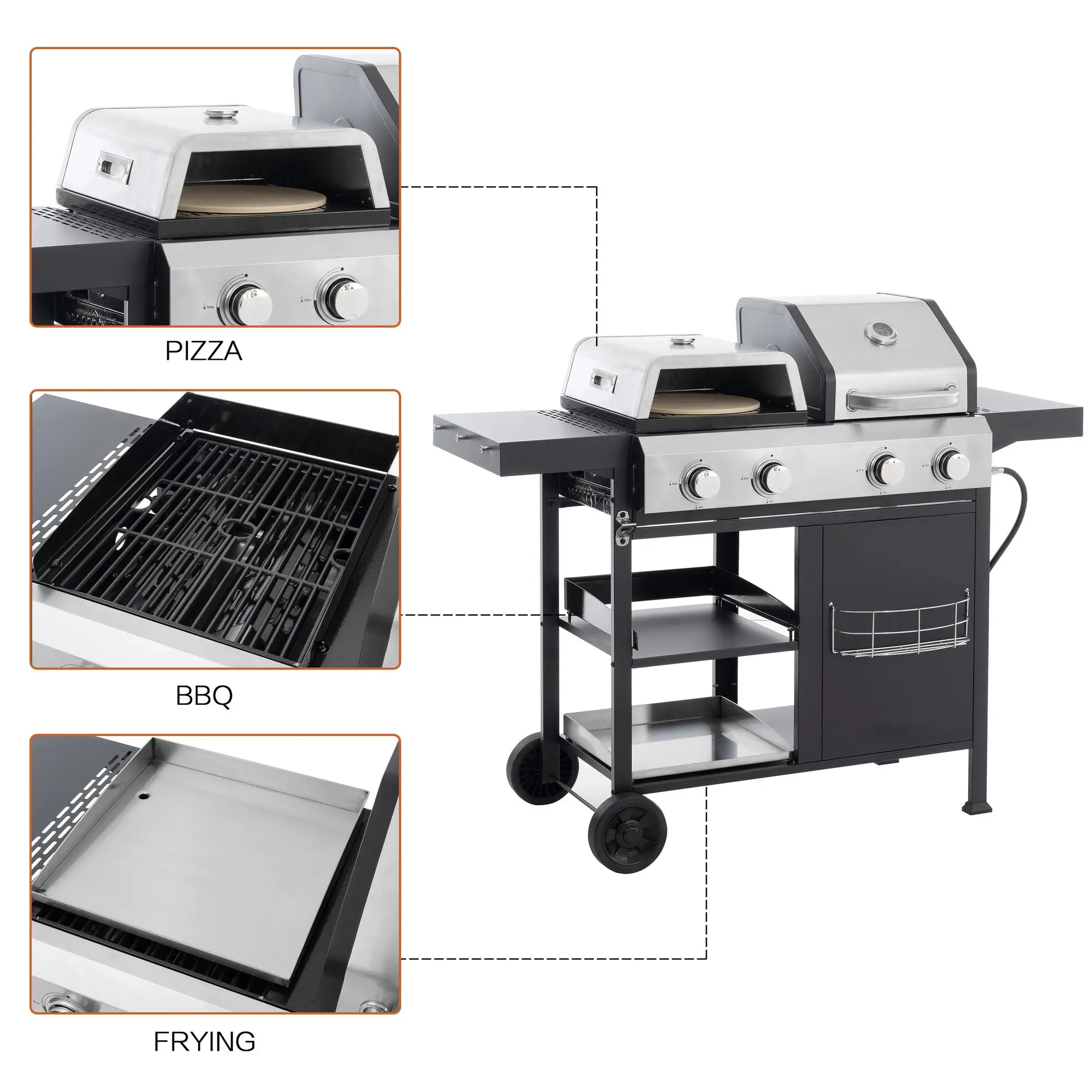 2+2 Multi-function Burner Gas Grill and Griddle Combo with Cover for Outdoor Cooking While Camping or Tailgating - BBQ