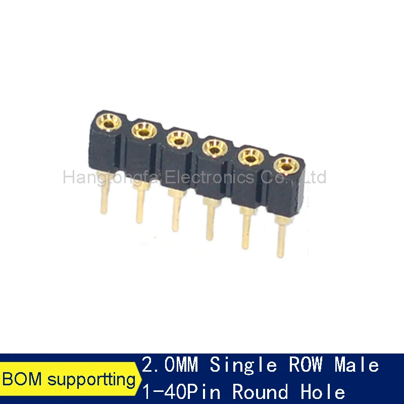 10 Stks/partij 2.00Mm Pitch Ronde Gat Pin Header Mannelijke Vrouwelijke Enkele Dubbele Rij 2*2/3/4 - 40P 1x 40pin Vergulde Ronde Pin Header